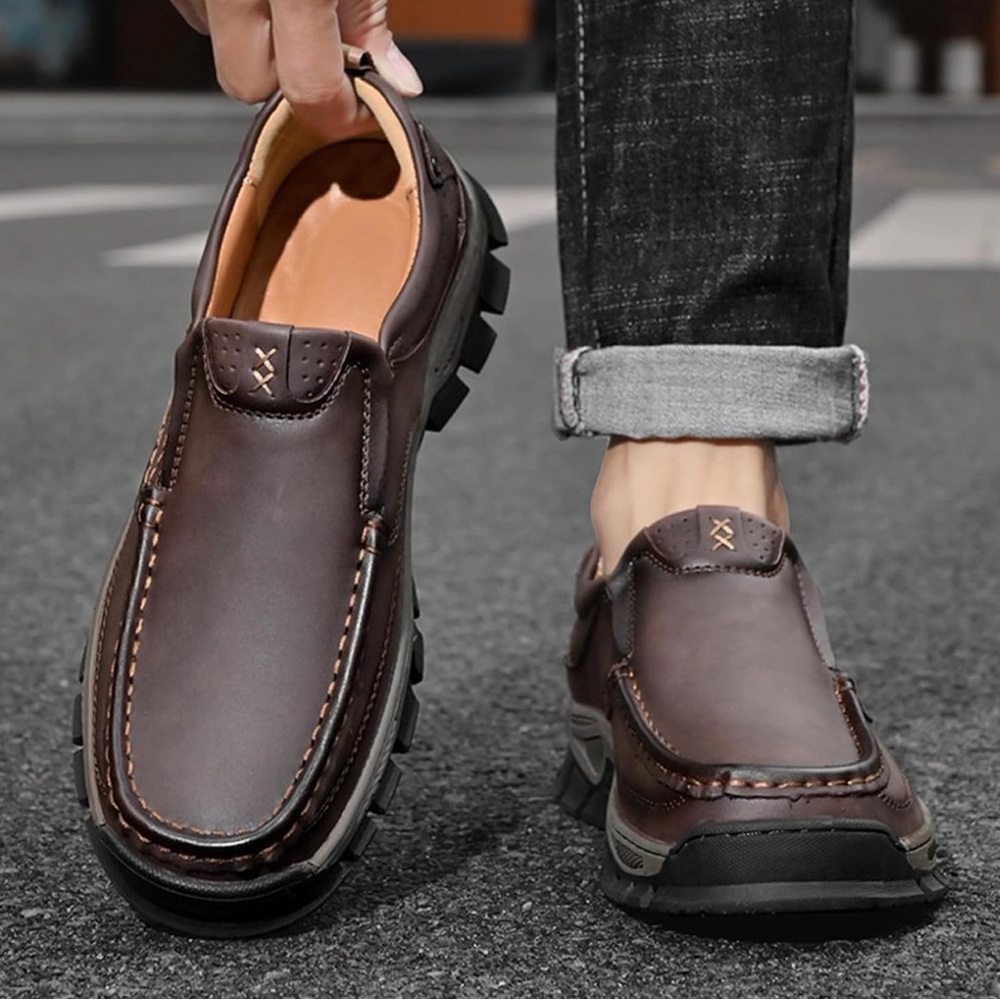 LOW START Men's Slip On Brown Loafers -NEW, Leather, No Callouts, Retail $60